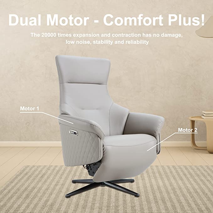 Power Recliner Lounge Chair Single - Swivel Leather Electric Recliner Zero Gravity for Living Room Bedroom Office Study Guest Room, Gray