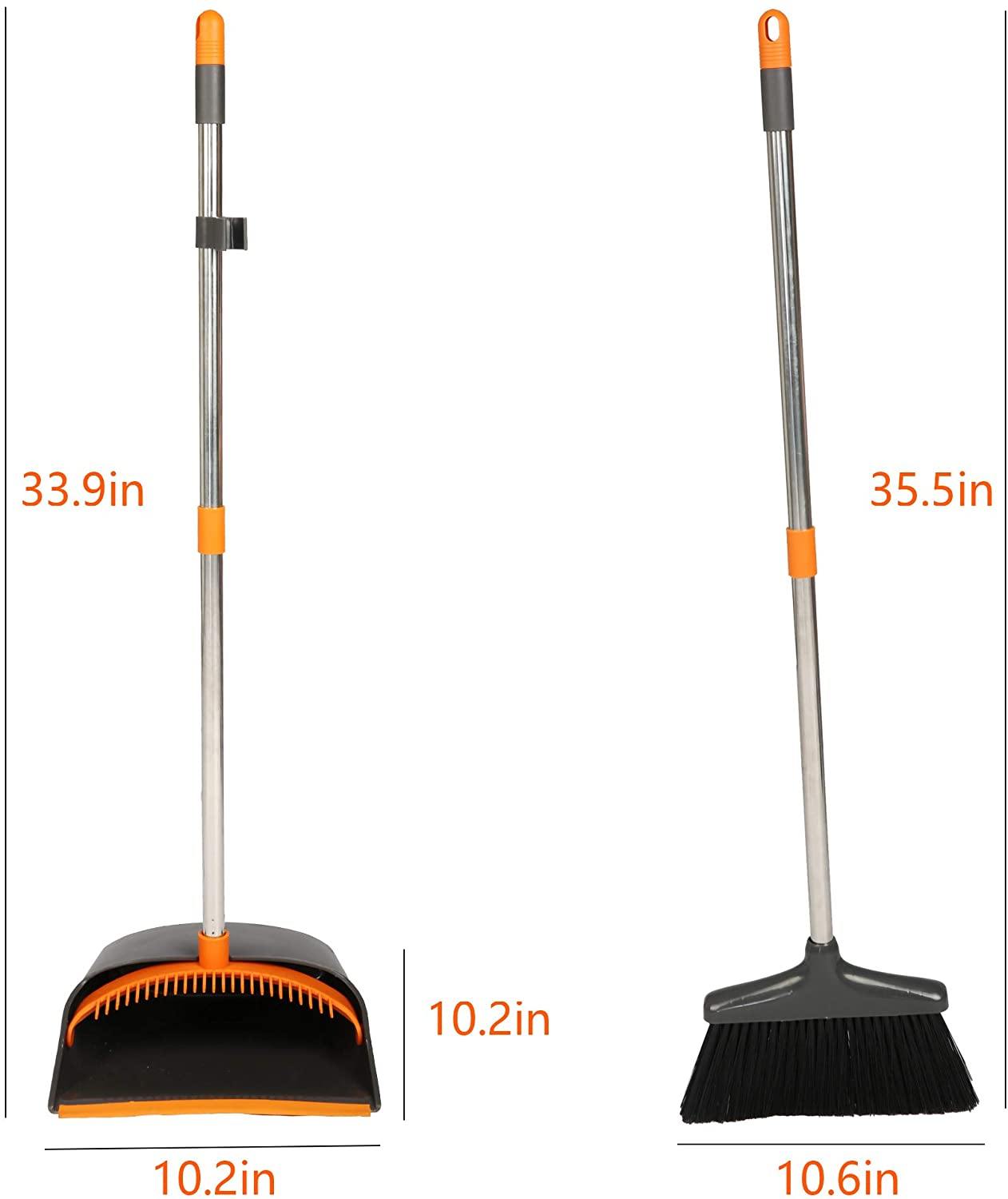 Broom and Dustpan Set Long Handle Lightweight and Robust Sweep Set Easy Assembly for Pet Hair Dirty Corners, Home Office, Grey + Orange - Bosonshop