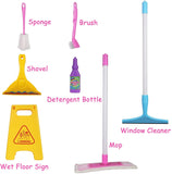 Kids Cleaning Set 7 Piece with Brush Broom Swab Warning Sign Sponge Pretend Play Toy Cleaning Set for Toddler 3 Year Old Girls Boys - Bosonshop