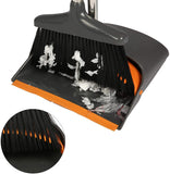 Broom and Dustpan Set Long Handle Lightweight and Robust Sweep Set Easy Assembly for Pet Hair Dirty Corners, Home Office, Grey + Orange - Bosonshop