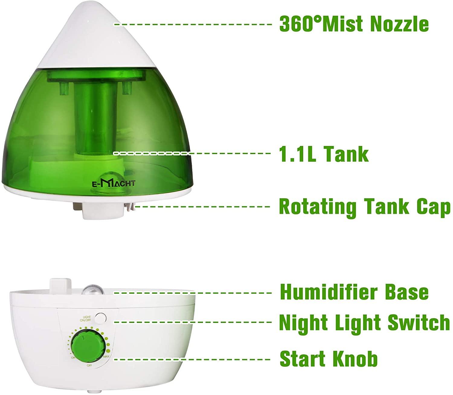 Humidifiers for Bedroom Quiet Ultrasonic Cool Mist Humidifier 1.1L with Auto Shut-Off - Bosonshop