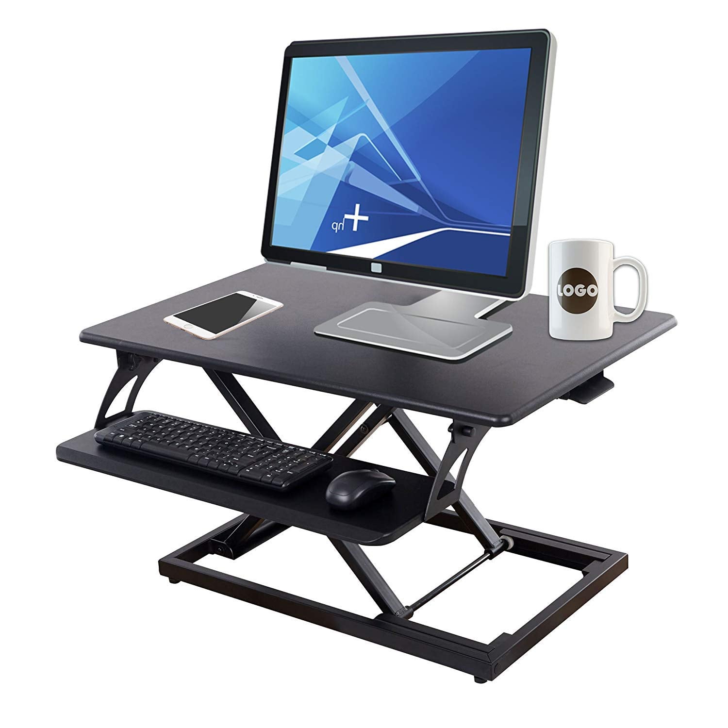 Bosonshop Standing Desk Height Adjustable Desk Riser Ergonomic 1-Click Tabletop Workstation for Work