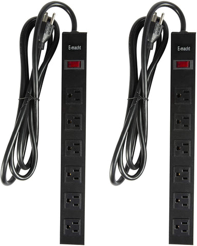 2 Pack Long Power Strip Surge Protector, 6 Outlets Metal Heavy Duty Power Outlet, Wall Mountable with Hook & Loop, 6 ft Long Extension Cord, Black - Bosonshop