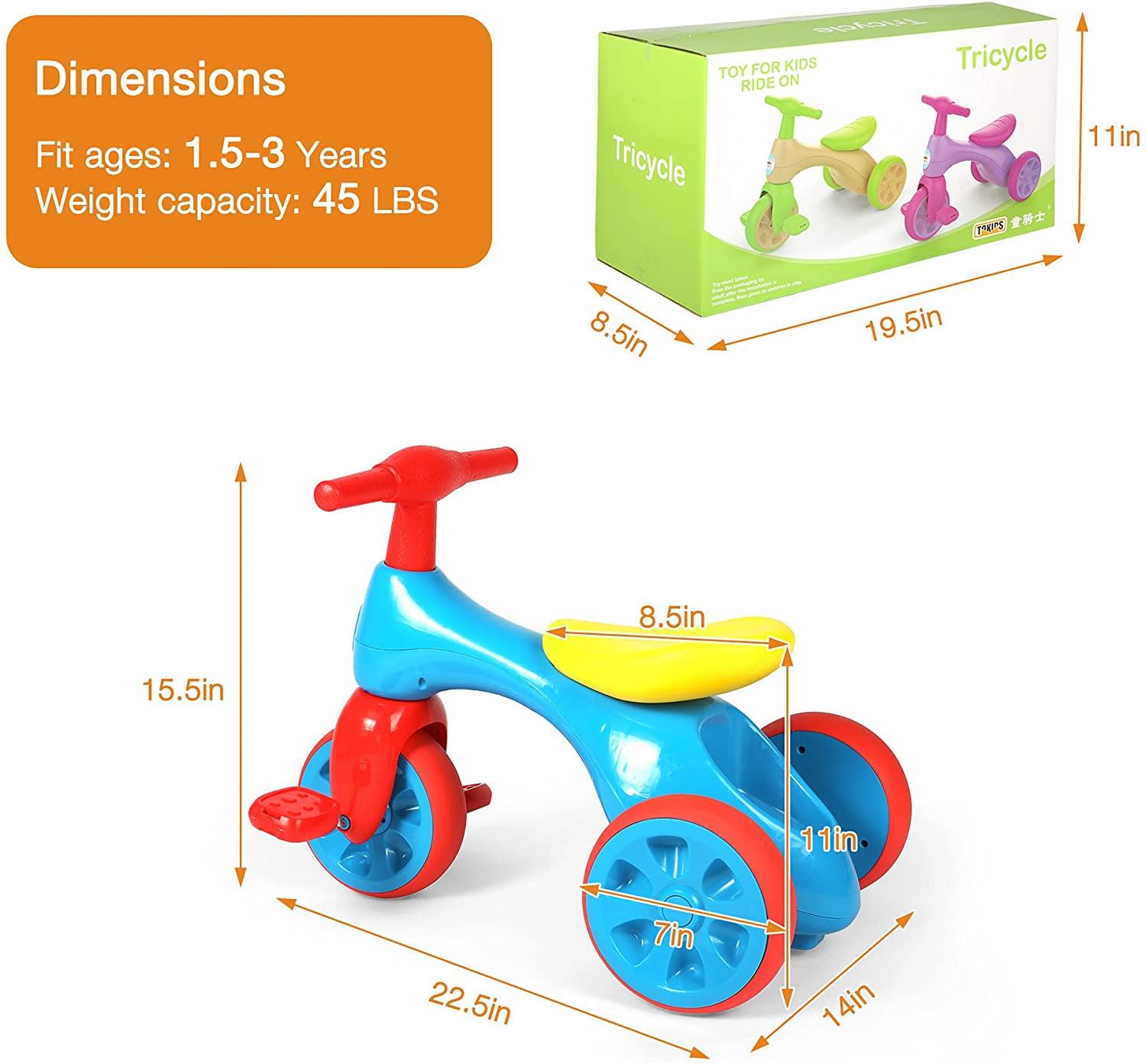 Kids 3-Wheel Toy Trike - Baby Balance Walker Slide Toddler Tricycle Bike Bicycle with Foot Pedals - Indoor and Outdoor Use, Blue - Bosonshop