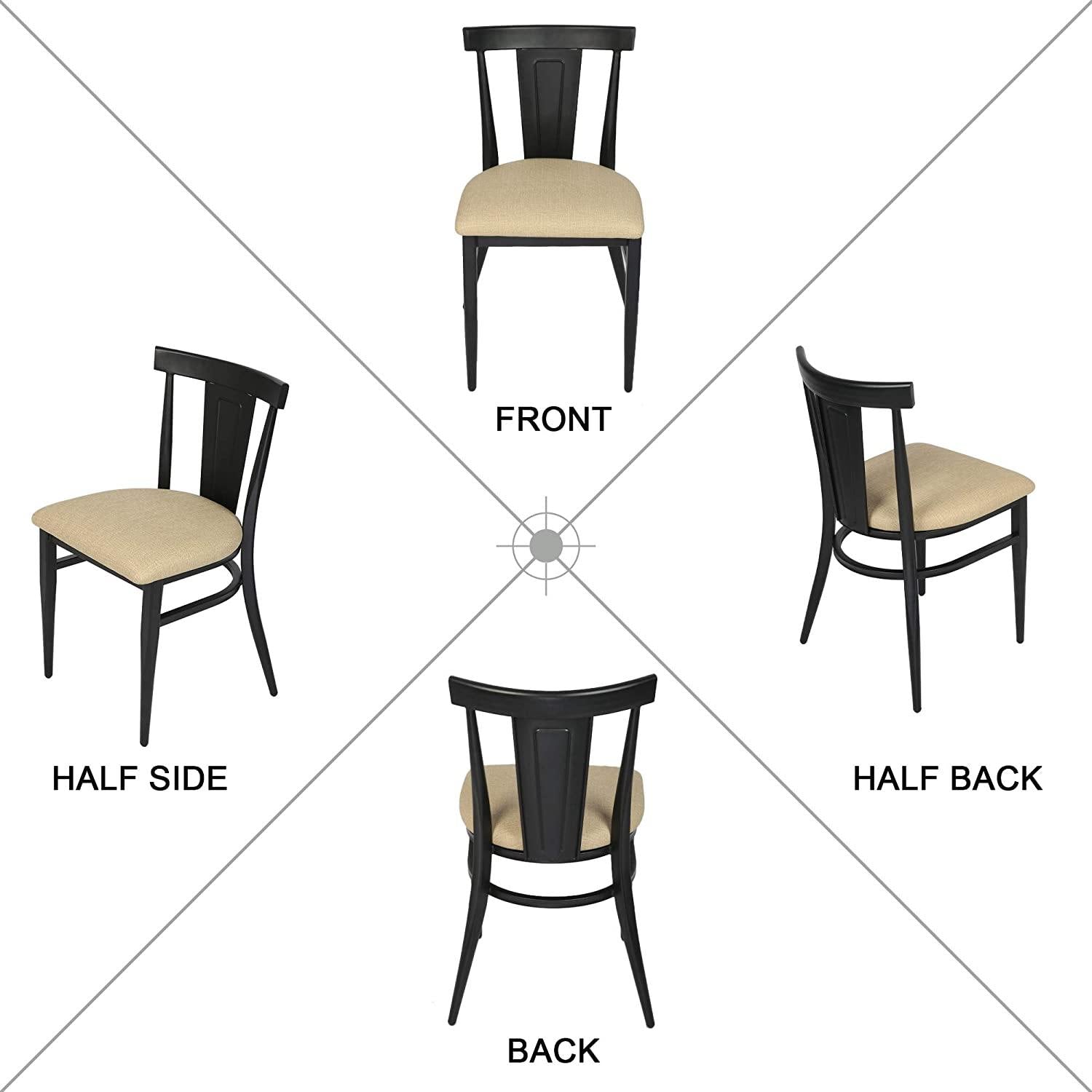 Industrial Dining Chairs Set of 2, X-Shaped Back Dark Brown Metal Chair Frame with PU Leather Upholstered Seat, Beige - Bosonshop