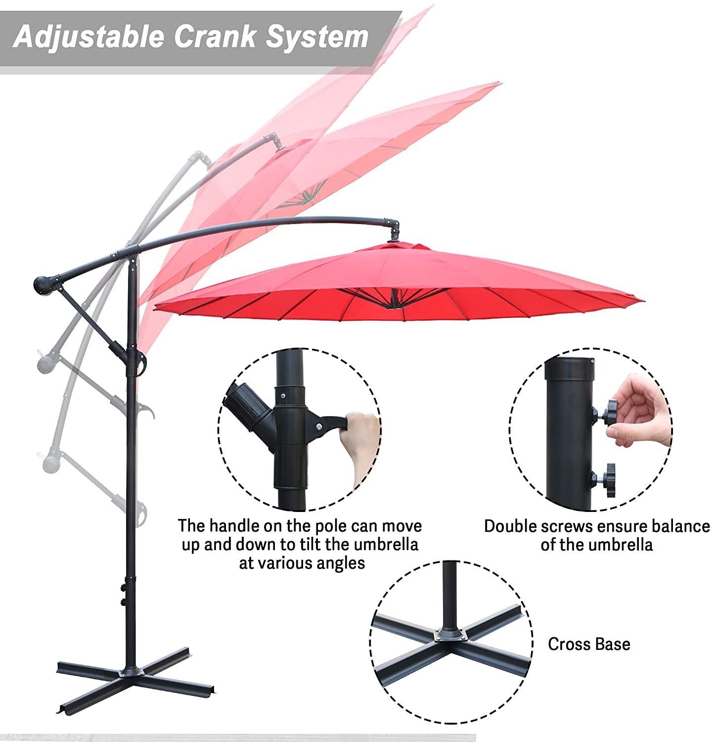 9 Ft Offset Hanging Market Patio Umbrella w/Easy Tilt Adjustment for Backyard, Poolside, Lawn and Garden, Red - Bosonshop