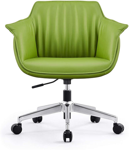 Low Back Swivel Chair for Desk With Adjustable Height Handle Office Armchair PU Leather Ergonomic Desk Chair, Green - Bosonshop