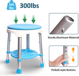 Swivel Shower Chair for Inside Shower, 300lbs Tool-Free Assembly  Shower Stools with 5 Adjustable Height, Storage Tray 360 Degree Rotating Shower Seat for Seniors, Elderly