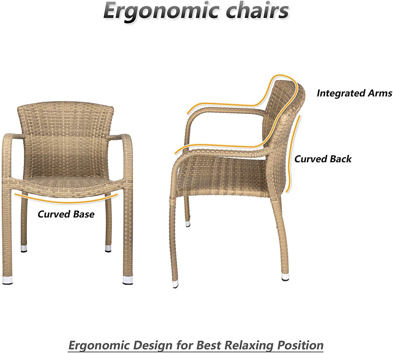 4PCS Outdoor Patio Furniture Leisure Chair Set Vintage Rattan Wicker Armchairs Rattan Dining Chair Set for Indoor & Outdoor, Mocca - Bosonshop