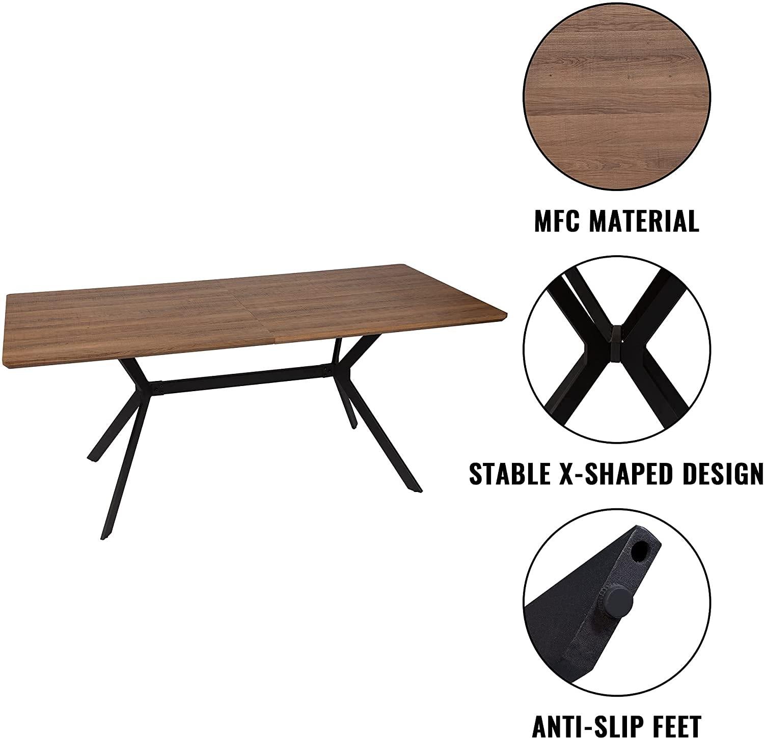71" x 35.5" Dining Table Mid-Century Vintage Kitchen Table for 4-6 Person for Living Room Balcony Cafe Bar Walnut - Bosonshop