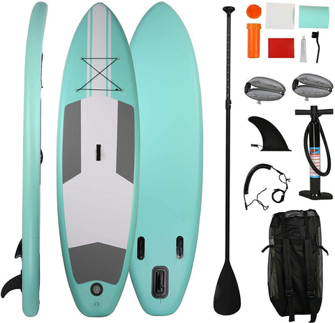 10' Inflatable Stand Up Paddle Board W SUP Accessories & Backpack Leash Double Action Hand Pump Repair Kit for Youth & Adult - Bosonshop