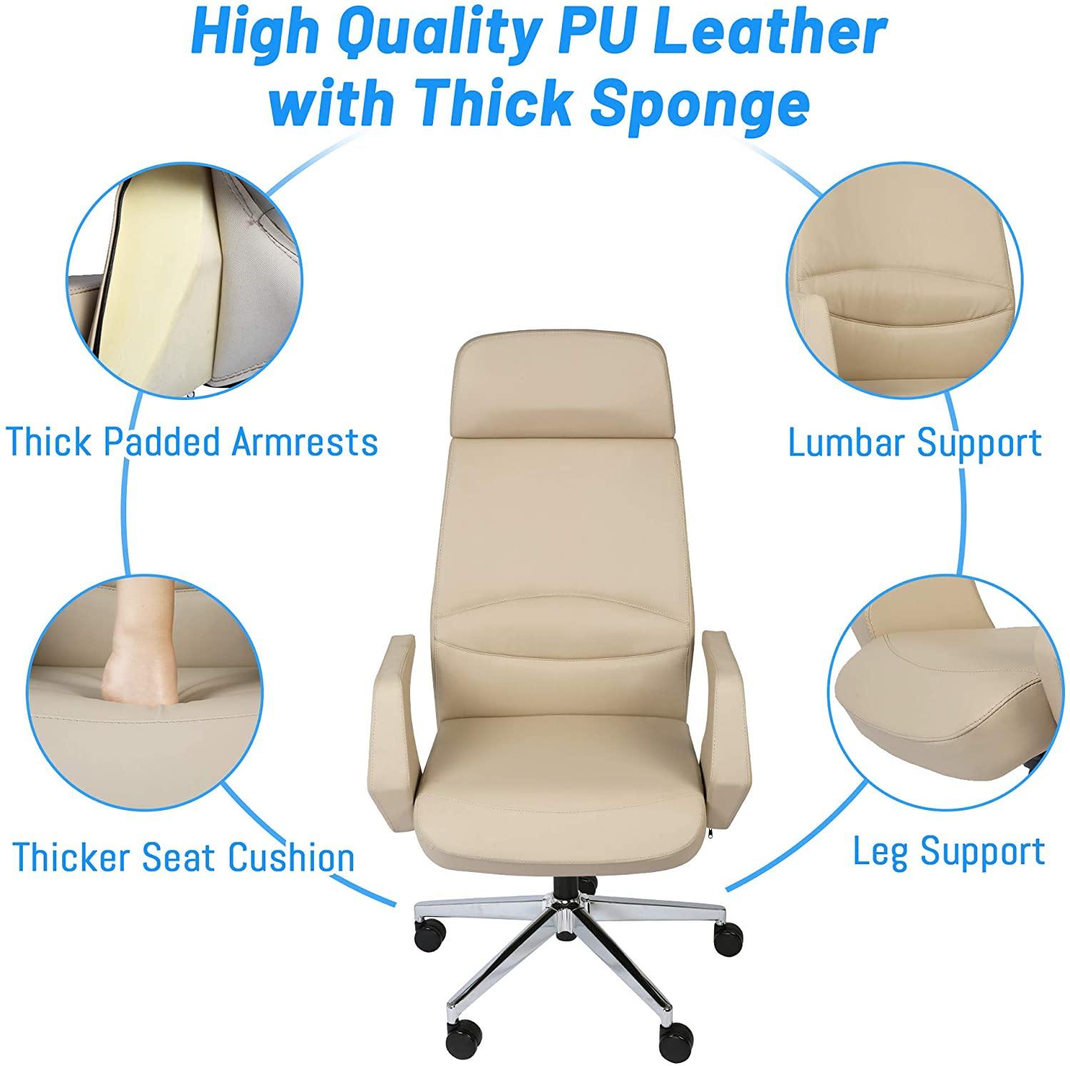 Executive Office Chair Ergonomic Leather High Back Heavy Duty Chair Padded Armrests Lumbar Support Lock Position - Bosonshop
