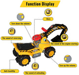 Kids Ride On Excavator Toy with Simulated Sounds Boys Pretend Play Construction Truck Digger Tractor with Steering Wheel, Helmet, Rocks - Bosonshop