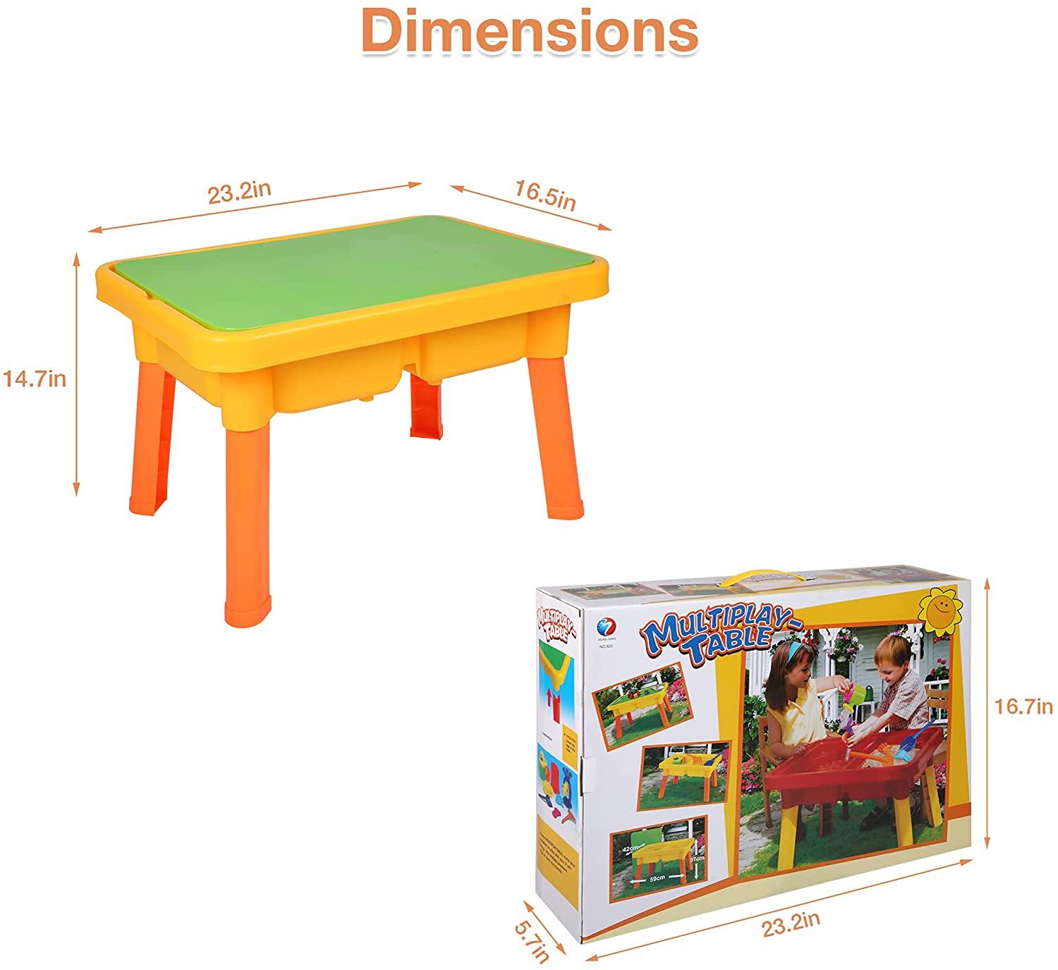 2-in-1 Kids Sand and Water Table + Learning Activity Sensory Table with 8pcs Beach Playset Toddlers Boys Girls Summer Toys - Bosonshop