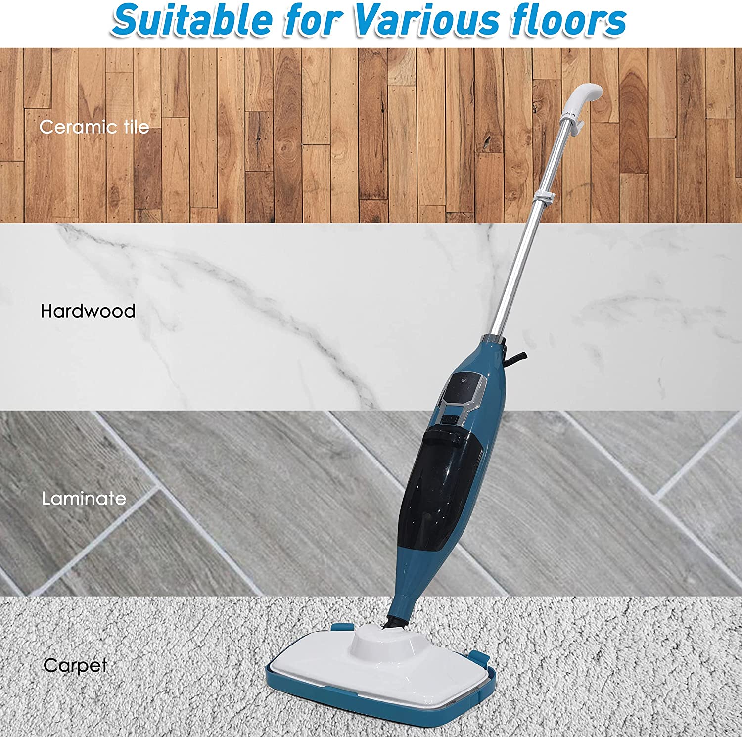 (Out of Stock) Steam Mop with 3 Steam Levels Hard Floor Cleaner, Adjustable Steamer with 550ml Water Tank and 2 Microfiber Pads