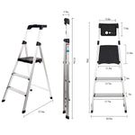 Bosonshop Folding Portable 3 Steps Anti-Slip Step Ladder 330Lbs Load Capacity with Tool Tray
