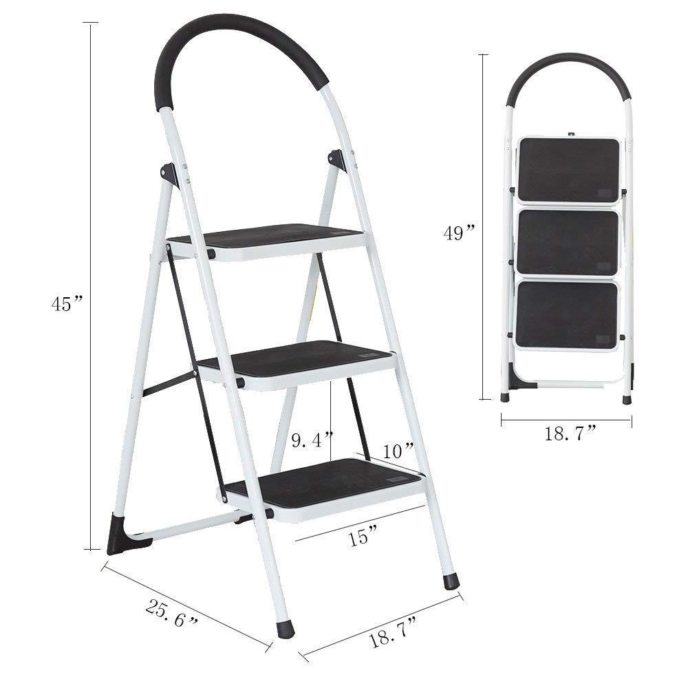 Bosonshop Portable Anti-Slip 3 Step Ladder Folding Lightweight Steel Step Stool Platform 330LBS Capacity