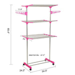 Bosonshop 3-Tier Foldable Rolling Clothes Drying Rack Stainless Steel Garment Rack with Wheels