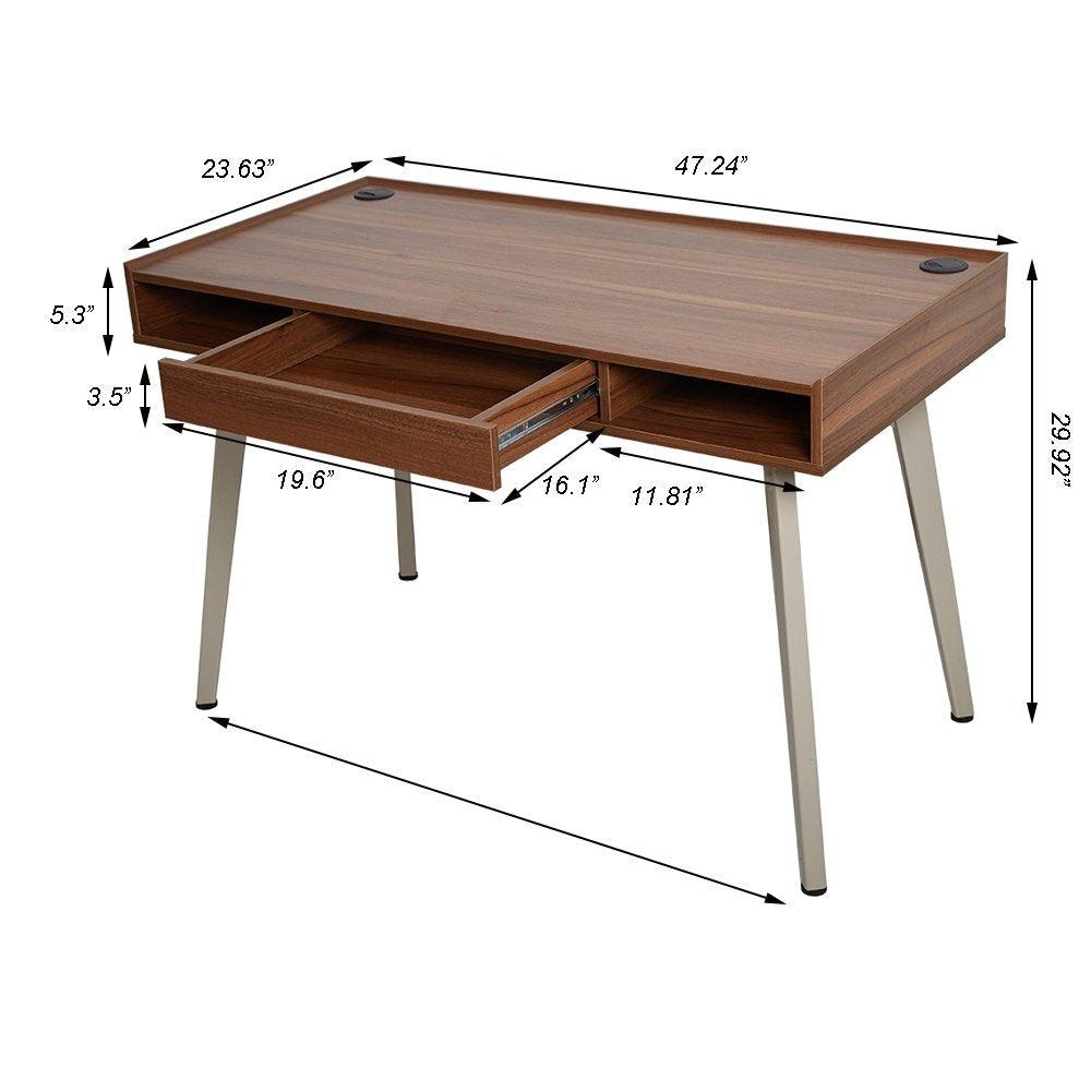 Bosonshop 47”Modern Computer Desk Workstation with Drawer PC Laptop Table, Brown