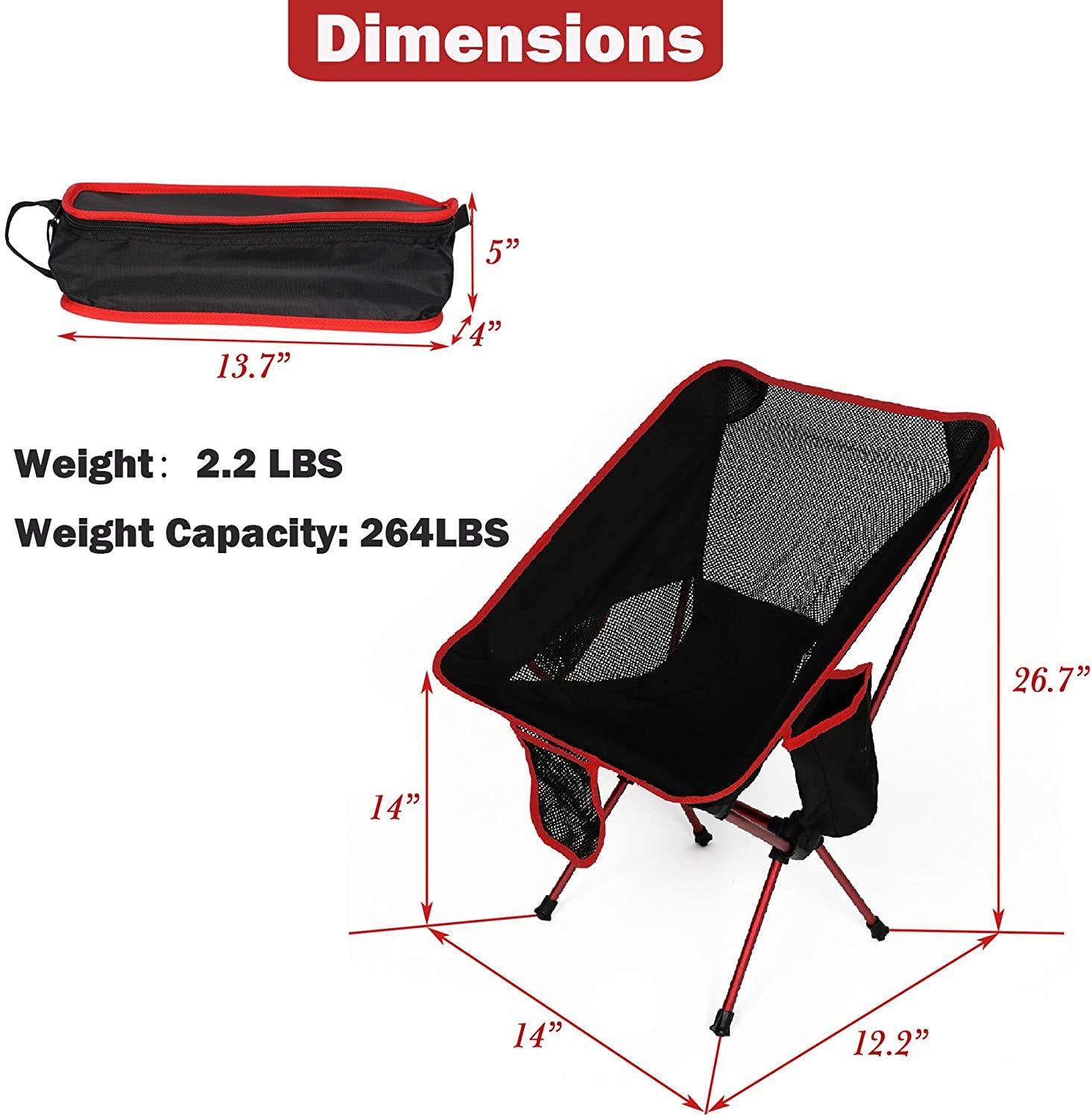 Folding Camping Chair Portable Compact Ultralight Outdoor Backpacking Fishing Chairs with Carry Bag - Bosonshop