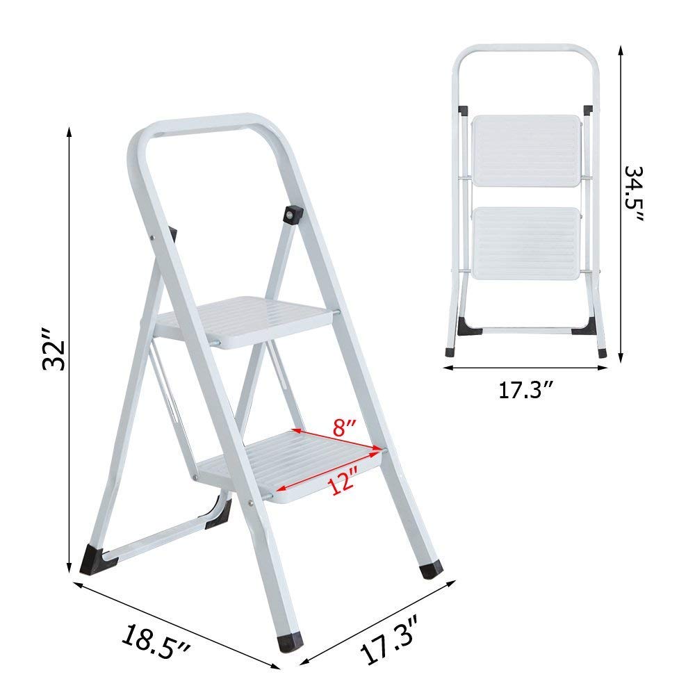 Bosonshop Steel Folding Portable 2 Steps Ladder Step Stool with 330lbs Capacity White