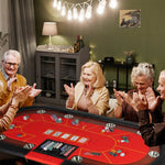 10 Players Foldable Poker Texas Holdem Table, Felt Surface Oval Card Table with Stainless Steel Cup Holders & Padded Rails