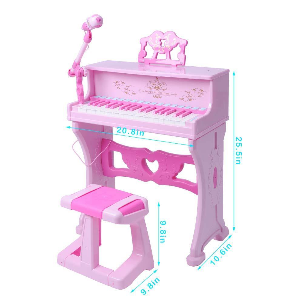Bosonshop Kids Toy Grand Piano with 37-Key Keyboard Stool and Microphone Little Princess, Pink