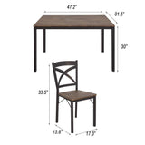 Bosonshop 5-Piece Dining Table Set Industrial Style with Metal Legs, Wooden