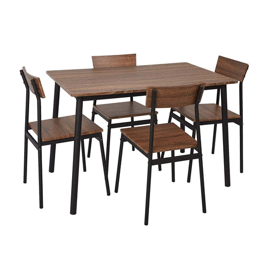 Bosonshop 5 Piece Wood Dining Table Set with Metal Legs, Retro Brown