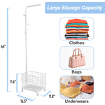 Laundry Cart Wire Basket with Rolling Clothes Garment  Rack, White