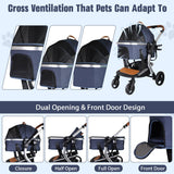 3 in 1 Foldable Aluminum Alloy Frame Pet Stroller with Detachable Carrier & Cup Holder, Up to 33 lbs