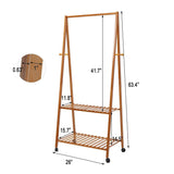 Bosonshop Bamboo Garment Clothing Rack with Wheels and Hooks