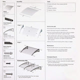 Window Door Awning Cover UV Rain Snow Protection One-Piece Polycarbonate Hollow Sheet -Gray (80" x 40") - Bosonshop
