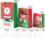 Christmas Paper Gift Bags Bulk Assortment 1 Dozen Holiday Themes Print Gift Bags with Handles 3 Sizes 4 Patterns Character - Bosonshop