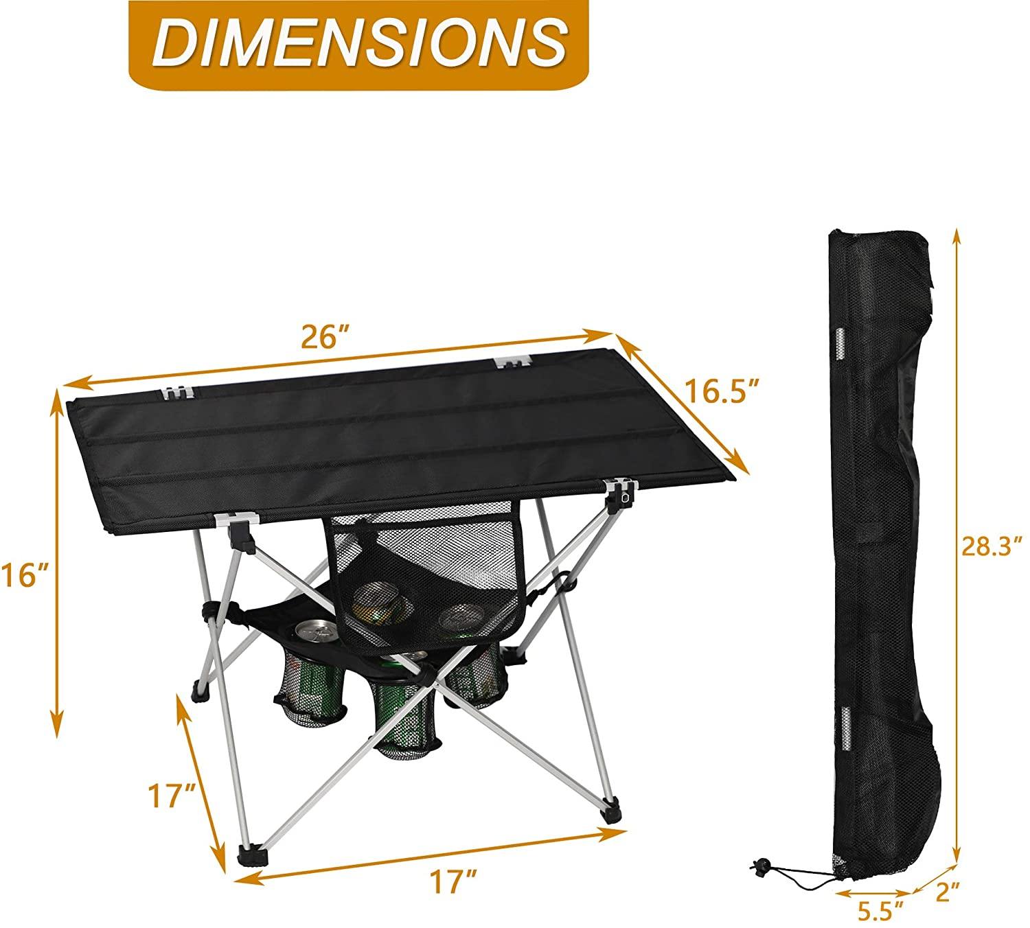 Folding Camping Table Ultralight Outdoor Beach BBQ Picnic Fishing Table with Cup Holders and Carry Bag - Bosonshop