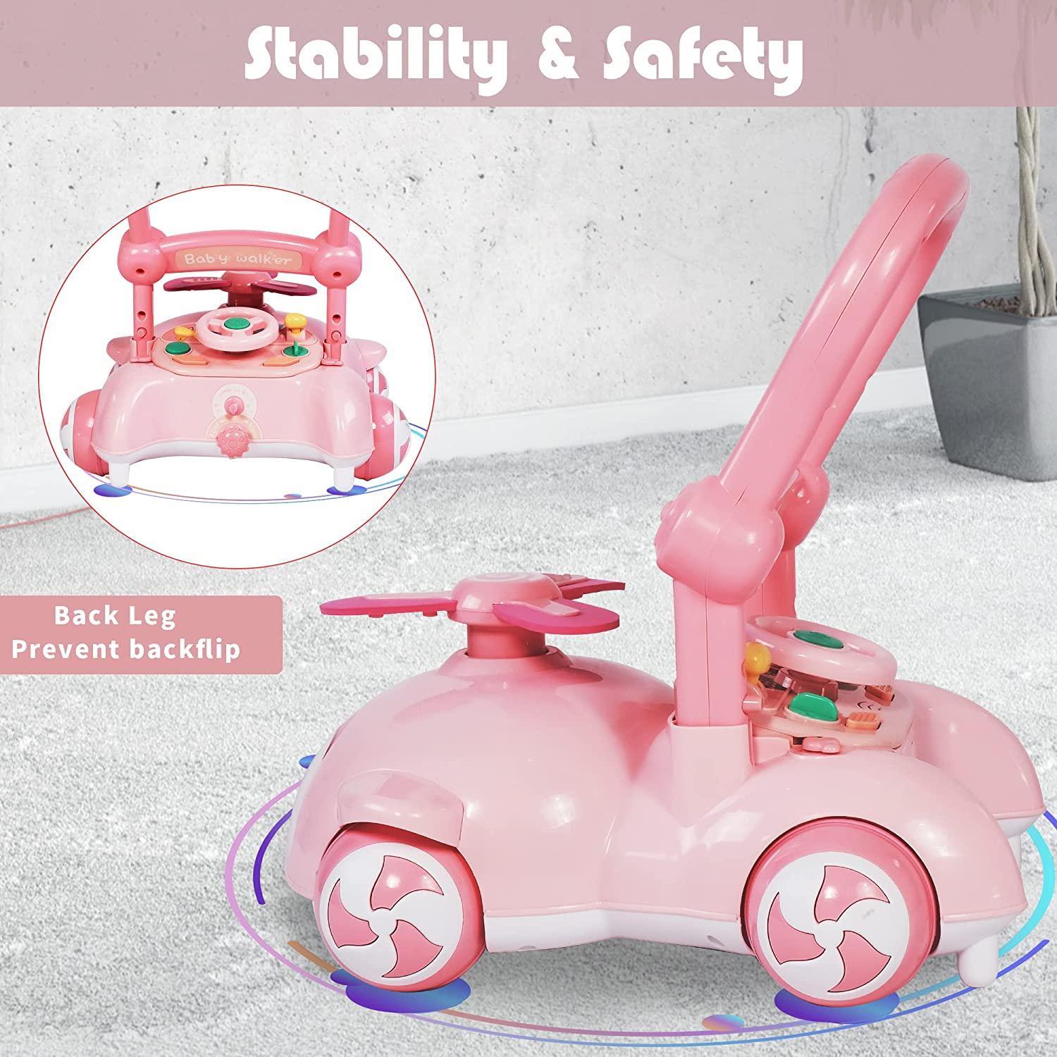 2 in 1 Sit-to-Stand Baby Walker for Boy Girl, Detachable, with Lights and Music, Cute Toys for Toddlers (Pink) - Bosonshop