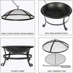 22'' Outdoor Wood Burning BBQ Grill Firepit Bowl w/Spark Round Mesh Spark Screen Cover Fire Poker Patio Steel Fire Pit Bonfire for Backyard Camping - Bosonshop