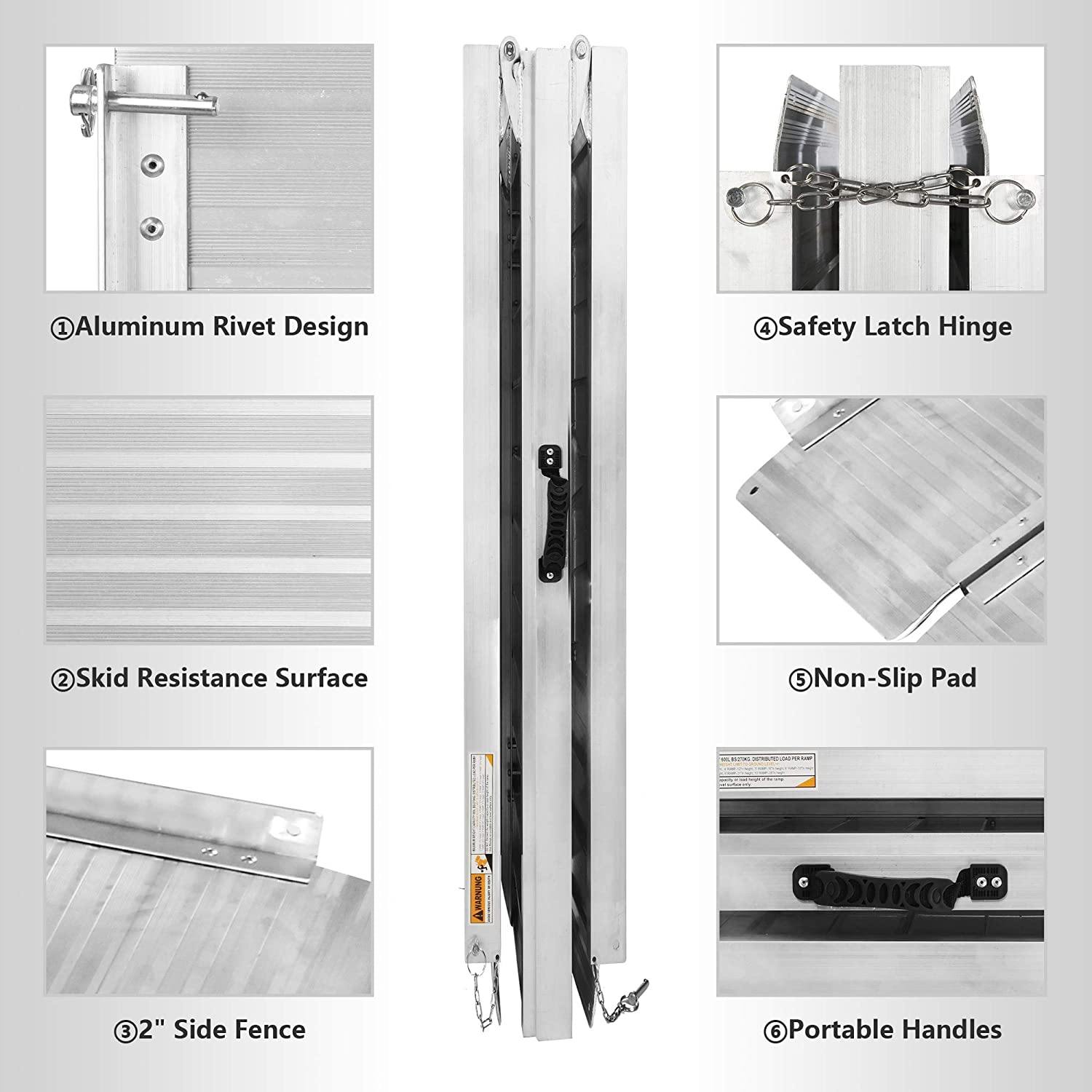 Portable Wheelchair Ramp 10Ft, Add to Your Independence, 600 LBS Capacity, Folding Aluminum Alloy Ramp - Bosonshop