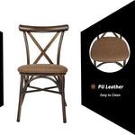 Dining Chairs Set of 2 Dining Room Chairs X-Shaped Aluminum Frame Kitchen Chair with PU Leather Cushion Seat Coffee - Bosonshop