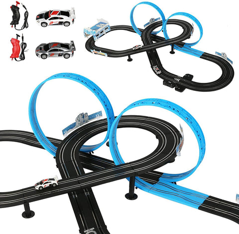 High-Speed Electric Powered Super Loop Speedway Slot Car Track Set with Two Cars for Dual Racing for Kids and Adult (20 ft) - Bosonshop