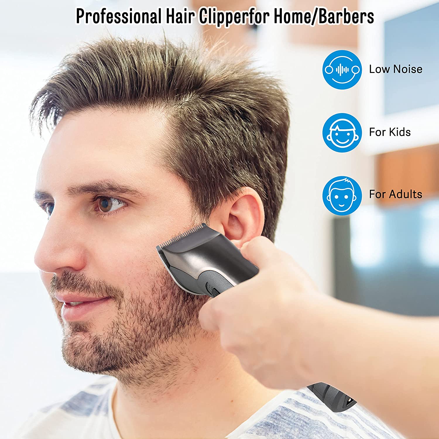 Professional Cordless Rechargeable Hair Clipper Kit for Men with Charging Base for Barbers 4 Guide Combs & 5 Speeds