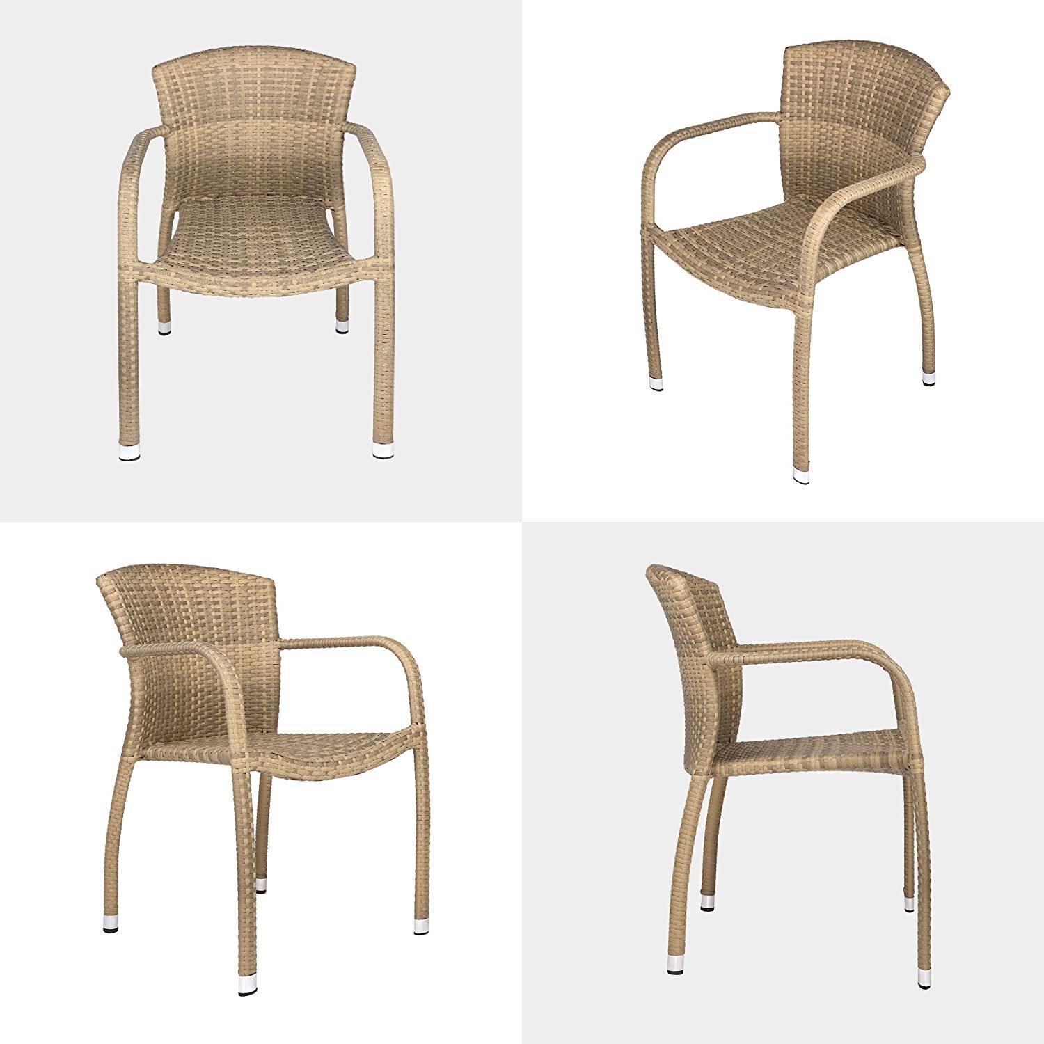 4PCS Outdoor Patio Furniture Leisure Chair Set Vintage Rattan Wicker Armchairs Rattan Dining Chair Set for Indoor & Outdoor, Mocca - Bosonshop