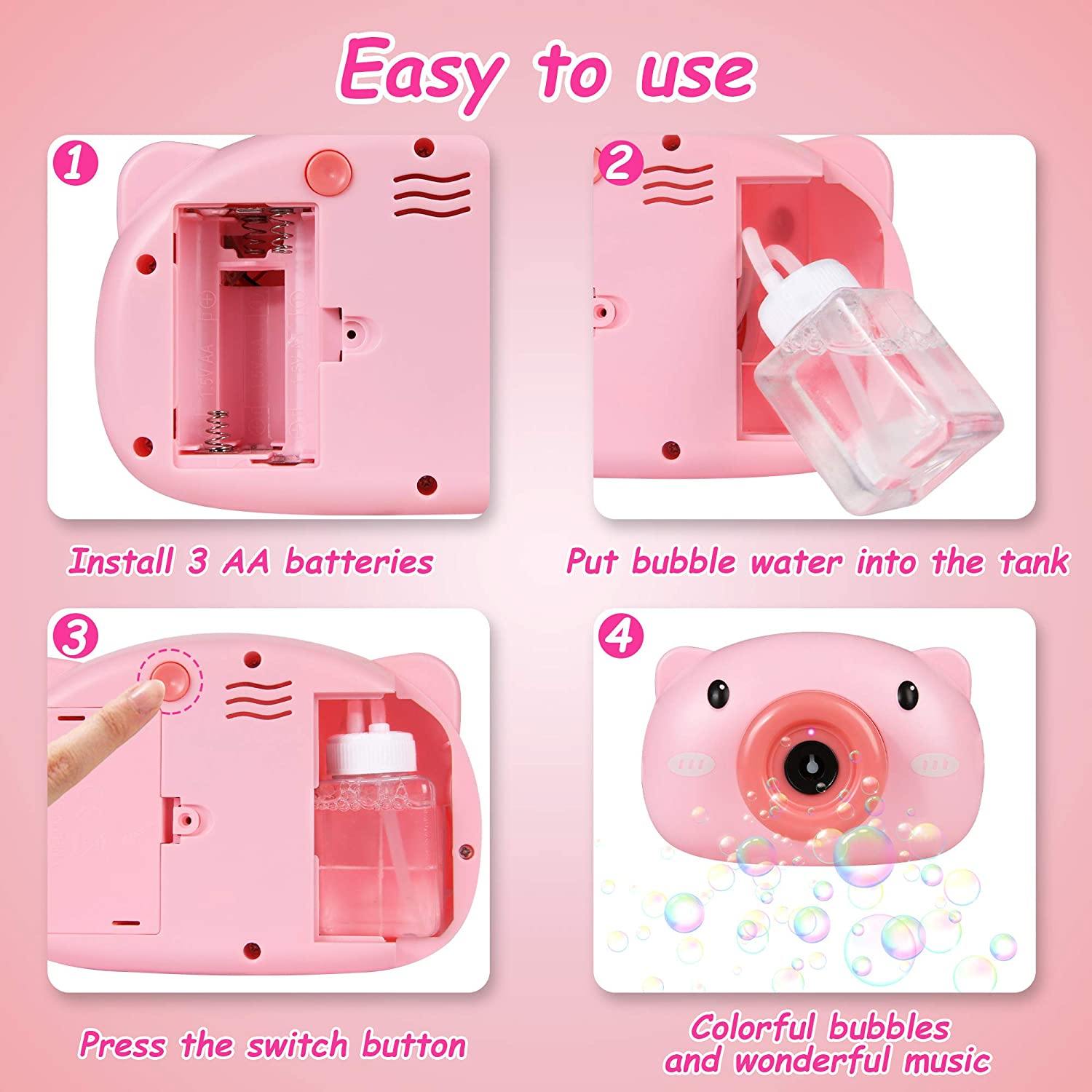 Bubble Machine for Kids Toddlers Automatic Bubble Maker with Light and Music, Boys Girls Electric Blower Toys for Outdoor Park Birthday Party (Pink) - Bosonshop