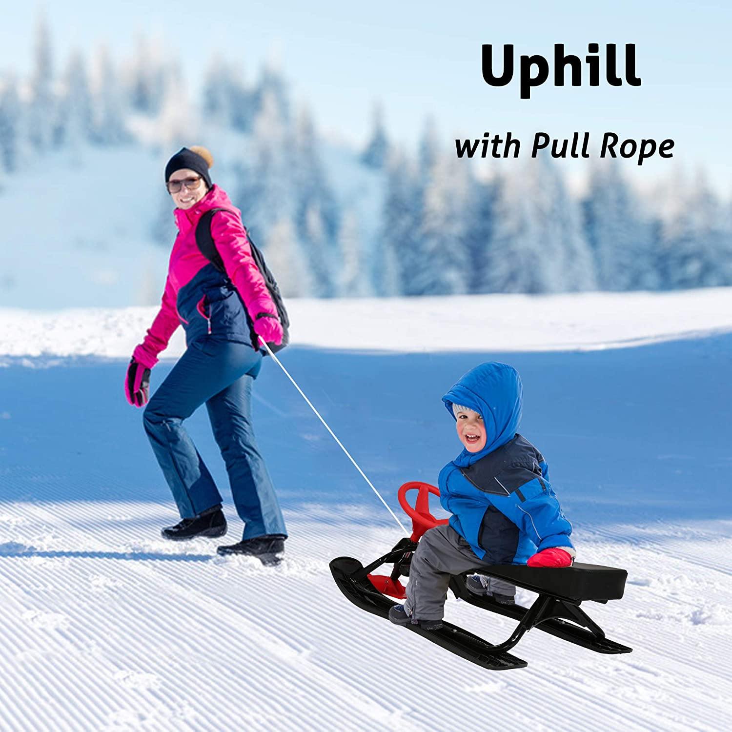 Snow Racer Sled with Steering Wheel and Twin Brakes, Kids Teens Winter Sport Ski Sled Slider Board for Downhill and Uphill - Bosonshop