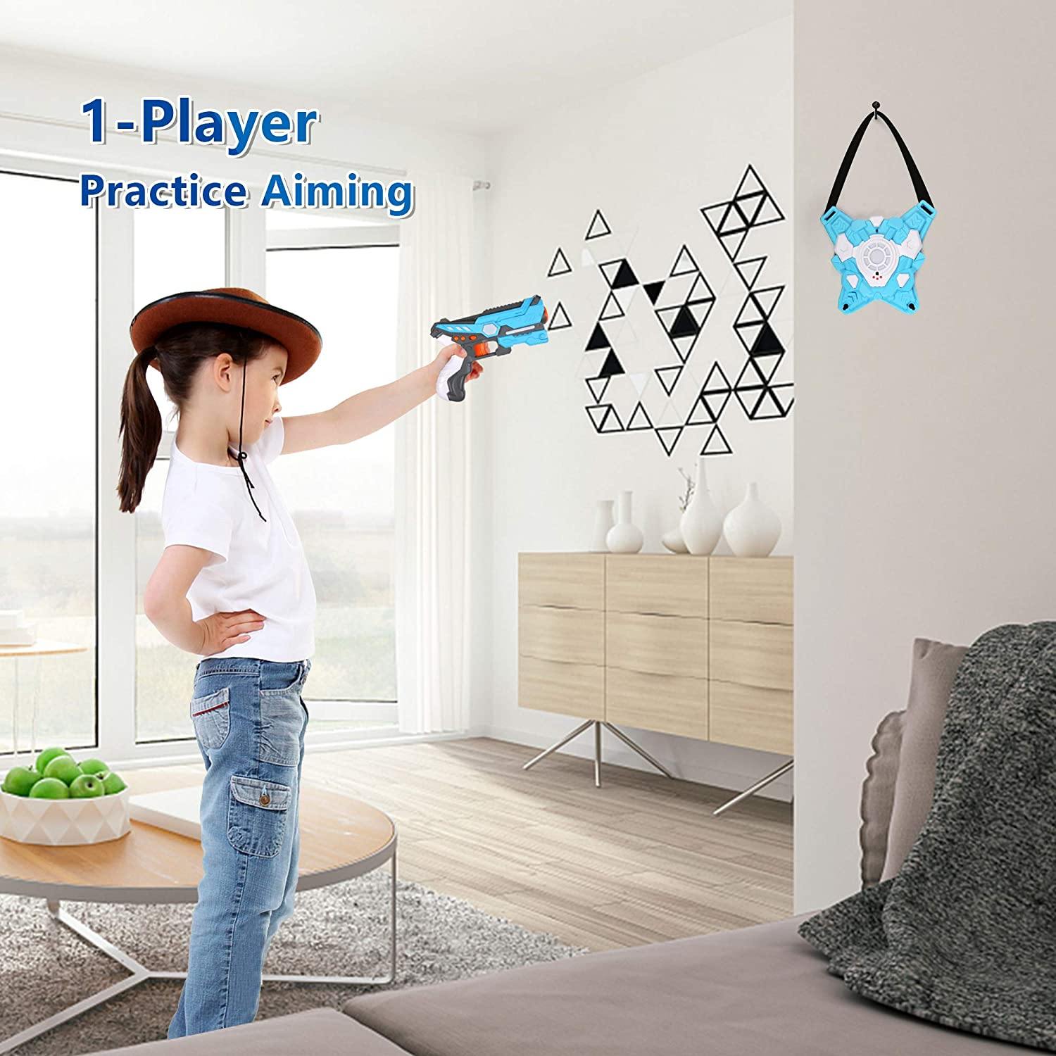 Kids Toys Gun with Vest for Boys Girls Target Shooting Game Toy, Indoor Outdoor Practice Aiming for 1-Player +, Blue - Bosonshop