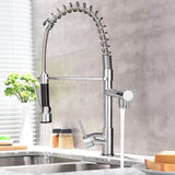 Single-Handle Pull-Down Sprayer Kitchen Faucet, High Arc Stainless Steel, 360 Swivel Single Handle Single Hole Spring Sink Faucet, Chrome - Bosonshop