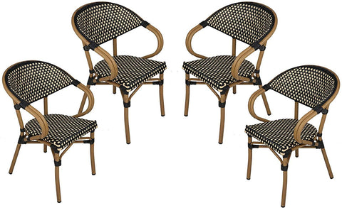 Stackable Outdoor Patio Dining Chairs Set of 4 Aluminum Frame Balcony Wicker Furniture Chair - Bosonshop