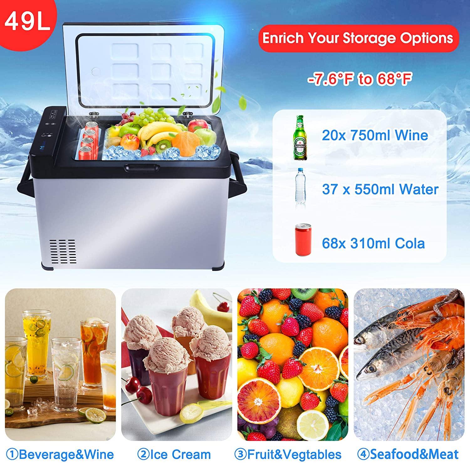 Mini Refriger for Car, DC12/24V, -7.6°F to 68°F, Car Refrigerator, Mini Freezer for Driving, Travel, Fishing, Outdoor or Home Use 52qt - Bosonshop
