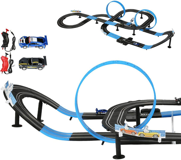 Electric High-Speed Race Car Track Sets Super Loop Speedway w/ Adapter for Kids, 1:64 Slot Car Dual Race Track Toy