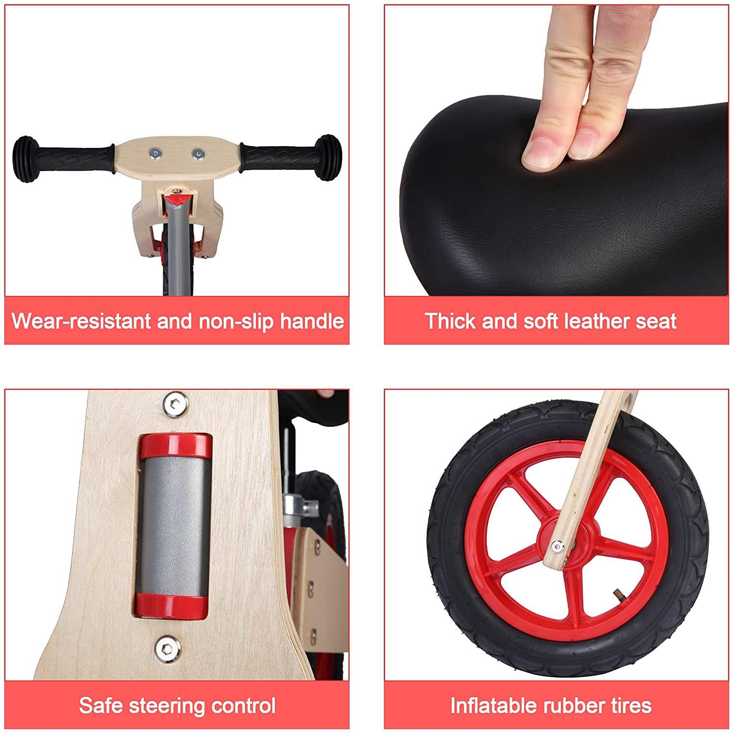 Wooden Sport Kids' Balance Bike with Adjustable Seat for Kids 3+ Years Old - Bosonshop